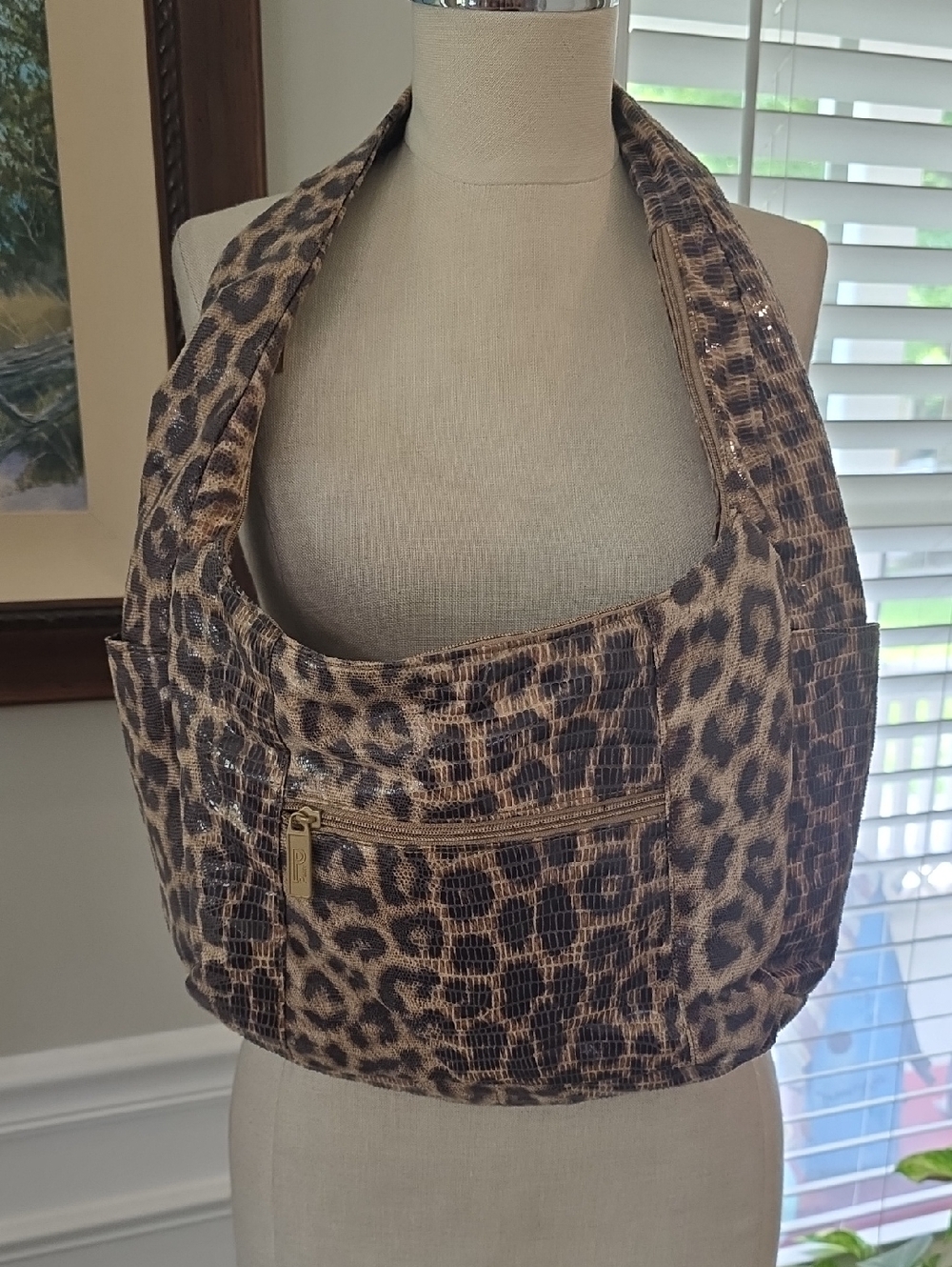 Pinky Leopard Print Shoulder Hobo Bag in Brown